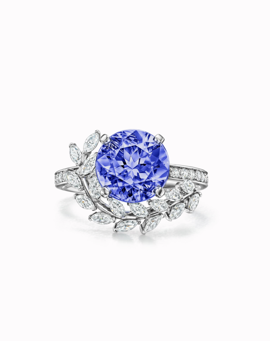 Vine Ring in Platinum with a Tanzanite and Diamonds