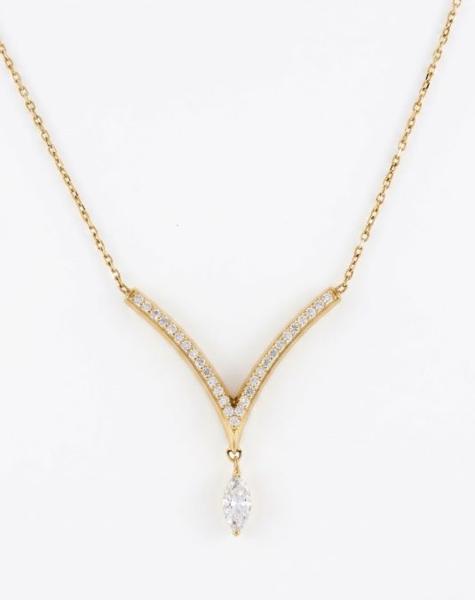 Aurelia V Drop 18K Yellow Gold Lab Moissanite Necklace