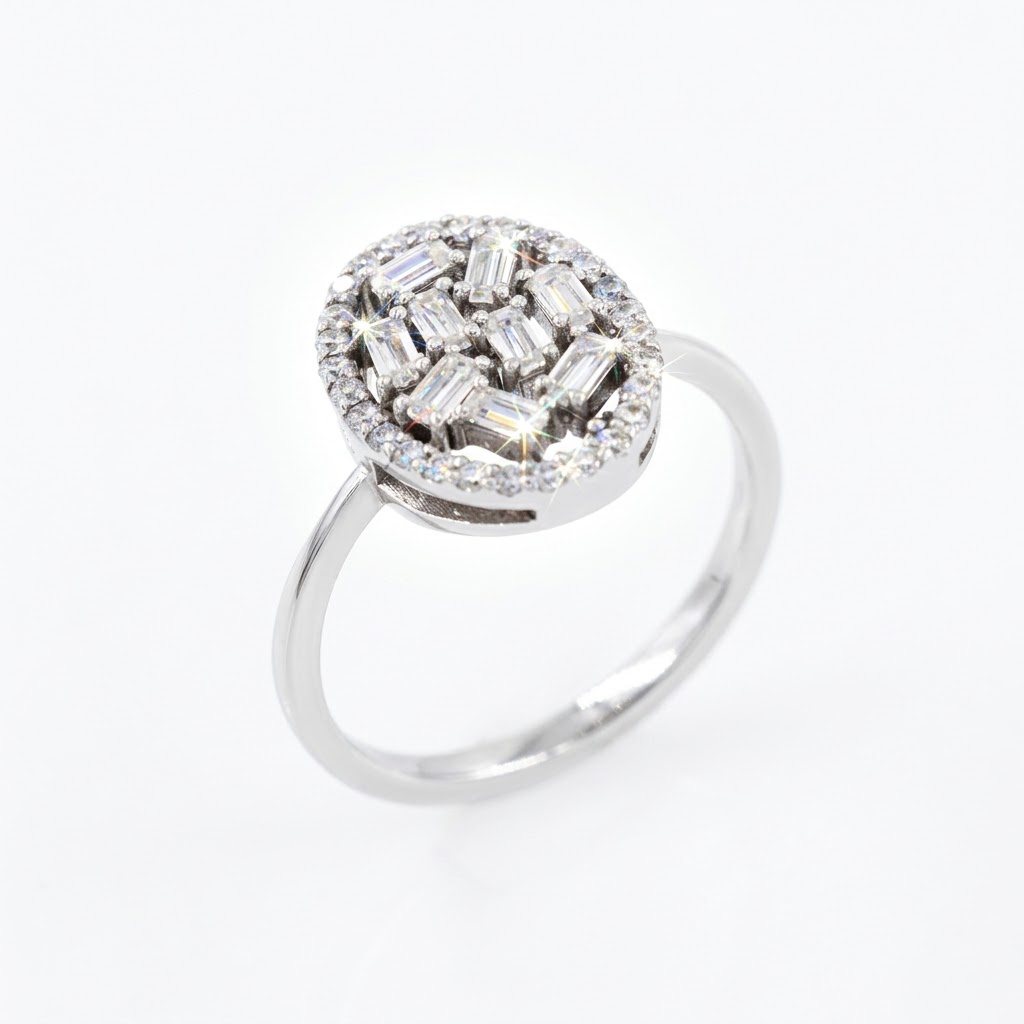 Ardena Emerald Cluster White Gold Lab Moissanite Ring