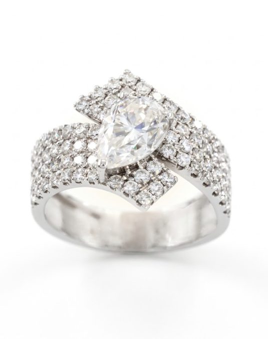 Celestine Pear Pave 18K White Gold Lab Moissanite Ring