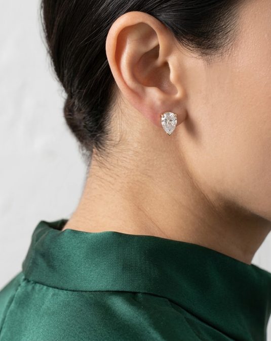 Veloria Pear-Cut Gold Lab Moissanite Stud Earrings