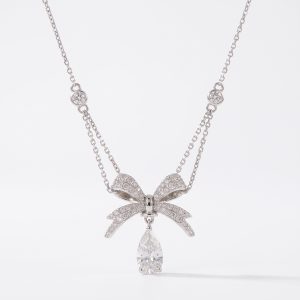 Aureline Bow Drop White Gold Lab Moissanite Necklace