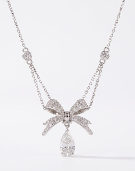 Aureline Bow Drop White Gold Lab Moissanite Necklace