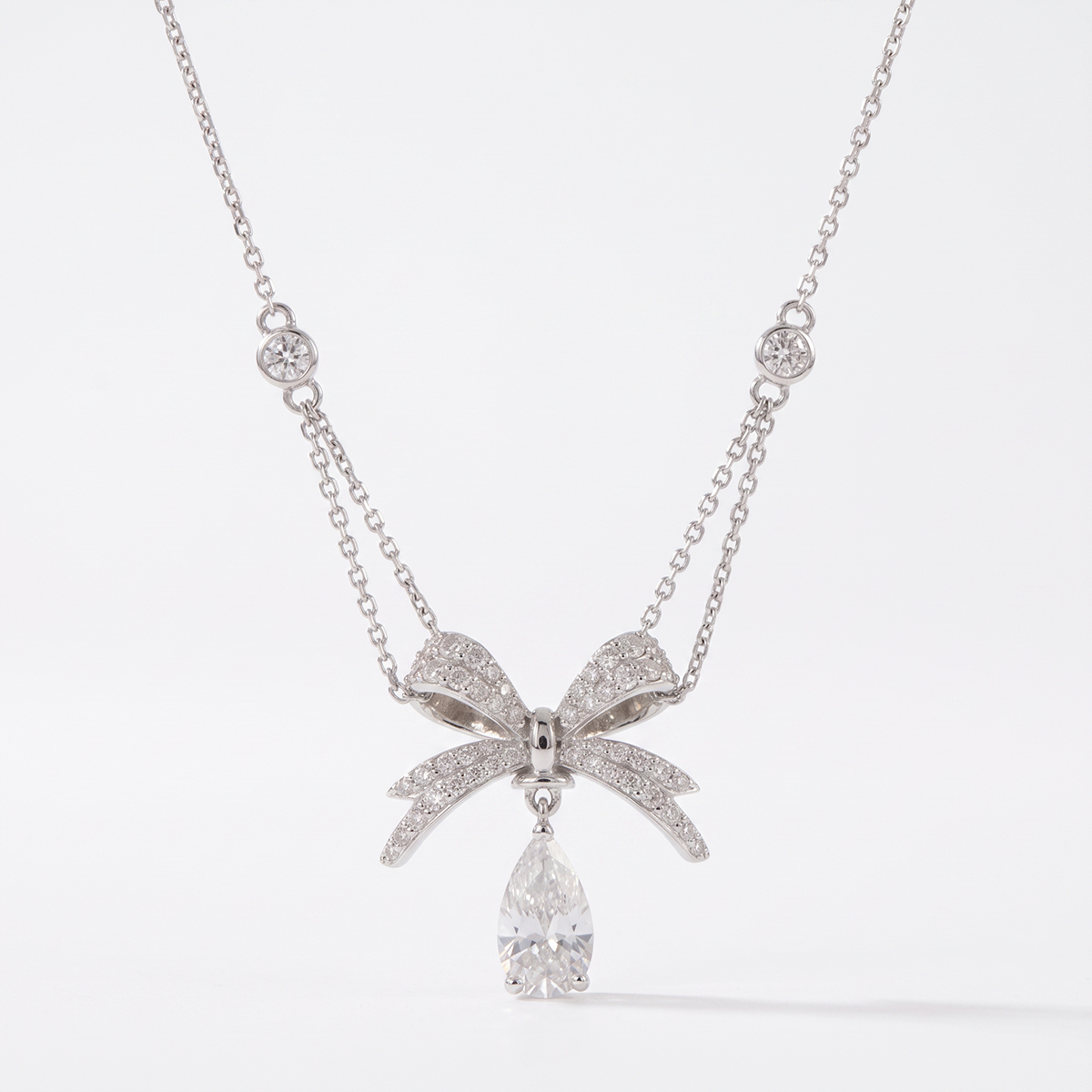 Aureline Bow Drop White Gold Lab Moissanite Necklace