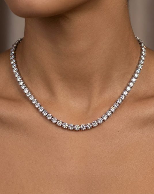 Tennis Necklace – 18K White Gold Lab Moissanite
