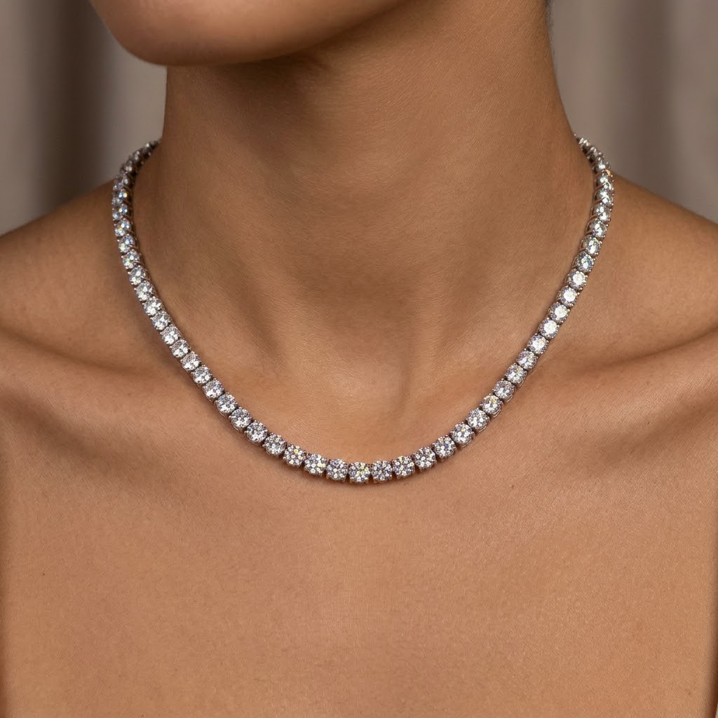 Tennis Necklace – 18K White Gold Lab Moissanite - Image 1