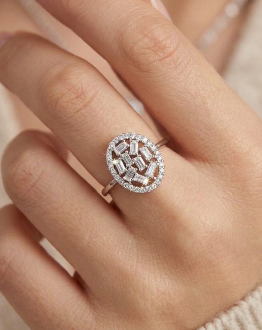 Ardena Emerald Cluster White Gold Lab Moissanite Ring