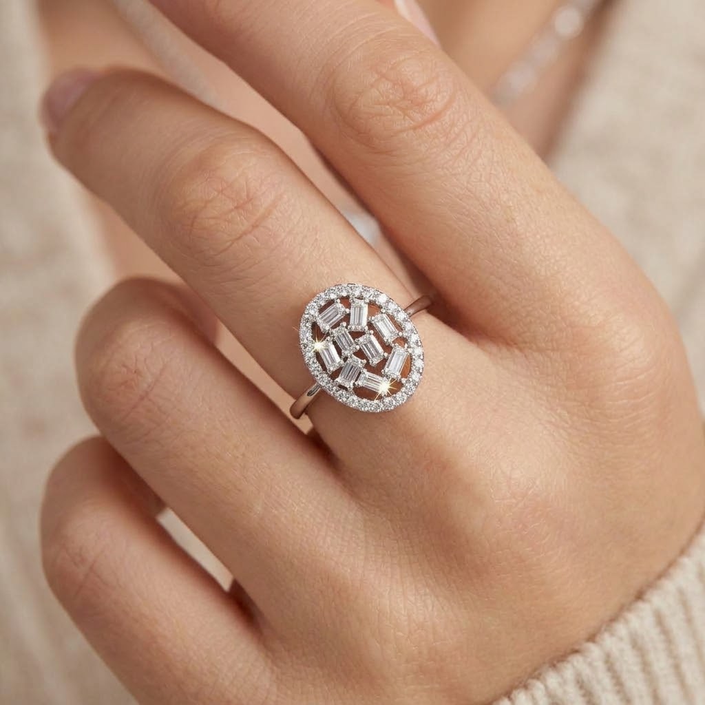 Ardena Emerald Cluster White Gold Lab Moissanite Ring - Image 1