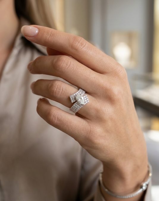 Celestine Pear Pave 18K White Gold Lab Moissanite Ring