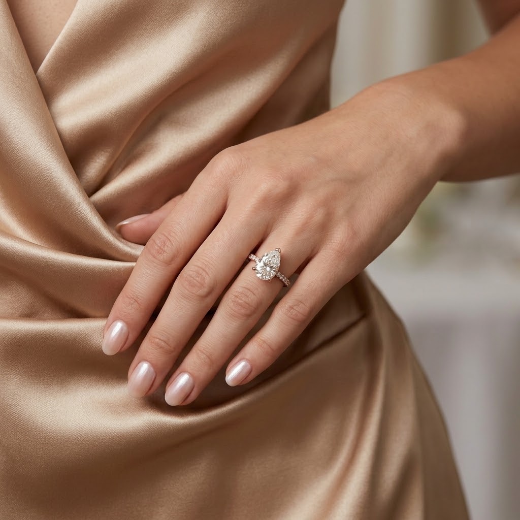 Serenelle Pear 18K Rose Gold Lab Moissanite Ring - Image 1