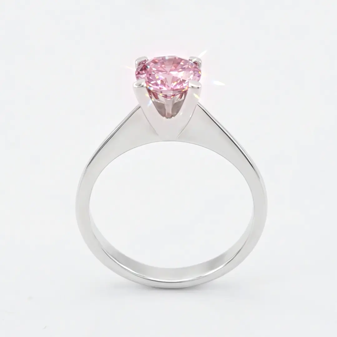 Roselle Pink Solitaire White Gold Lab Moissanite Ring