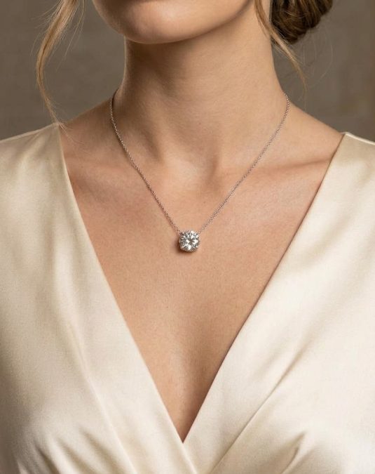 Nerissa Solitaire 18K White Gold Lab Moissanite Necklace