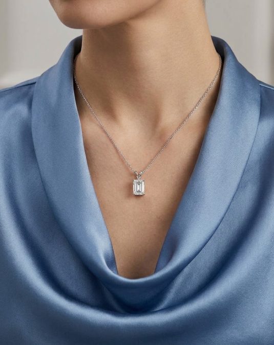 Arielle Emerald-Cut 18K White Gold Lab-Grown Diamond Necklace
