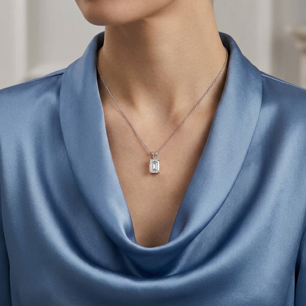 Arielle Emerald-Cut 18K White Gold Lab-Grown Diamond Necklace - Image 1