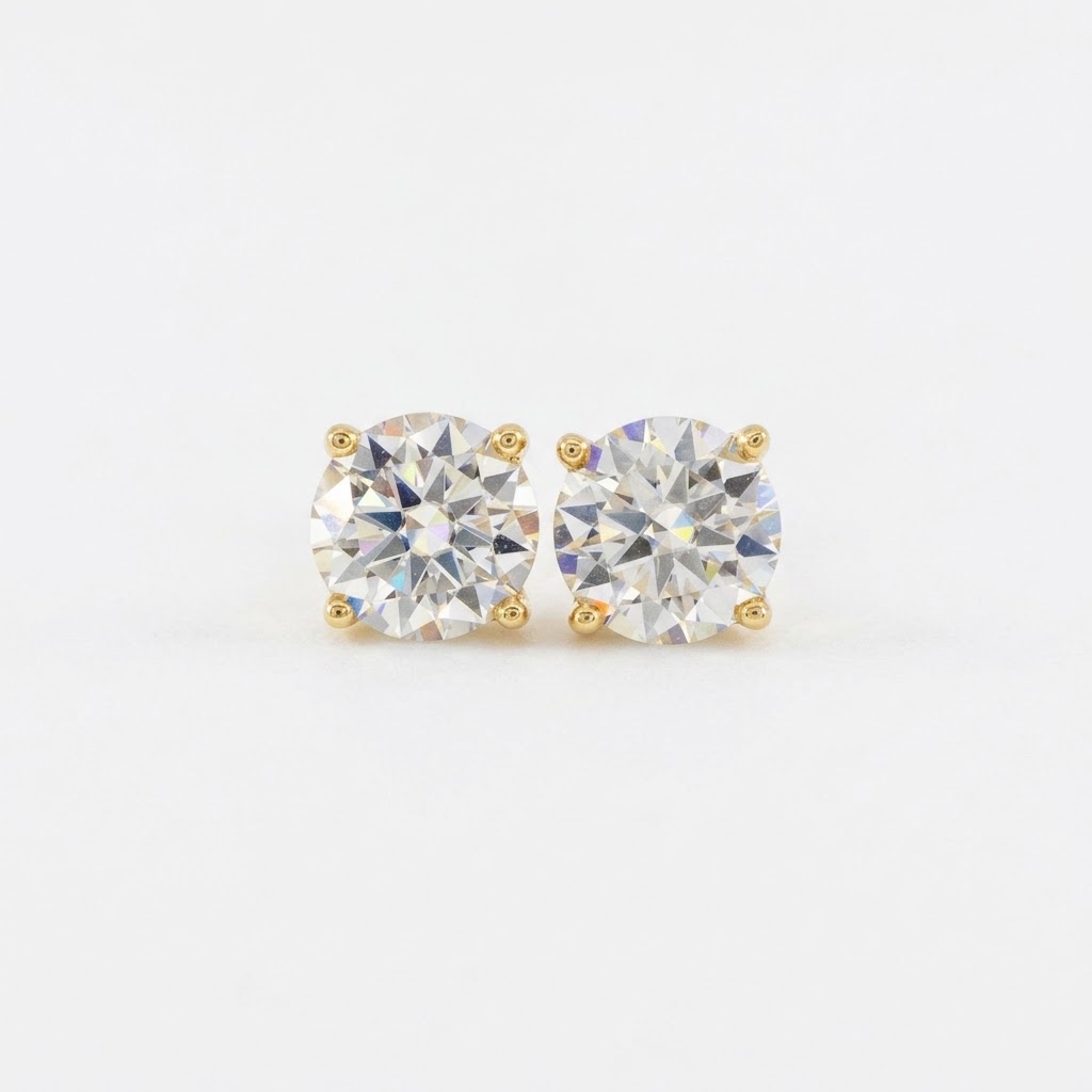 Bellisse Round-Cut Gold Lab Moissanite Stud Earrings