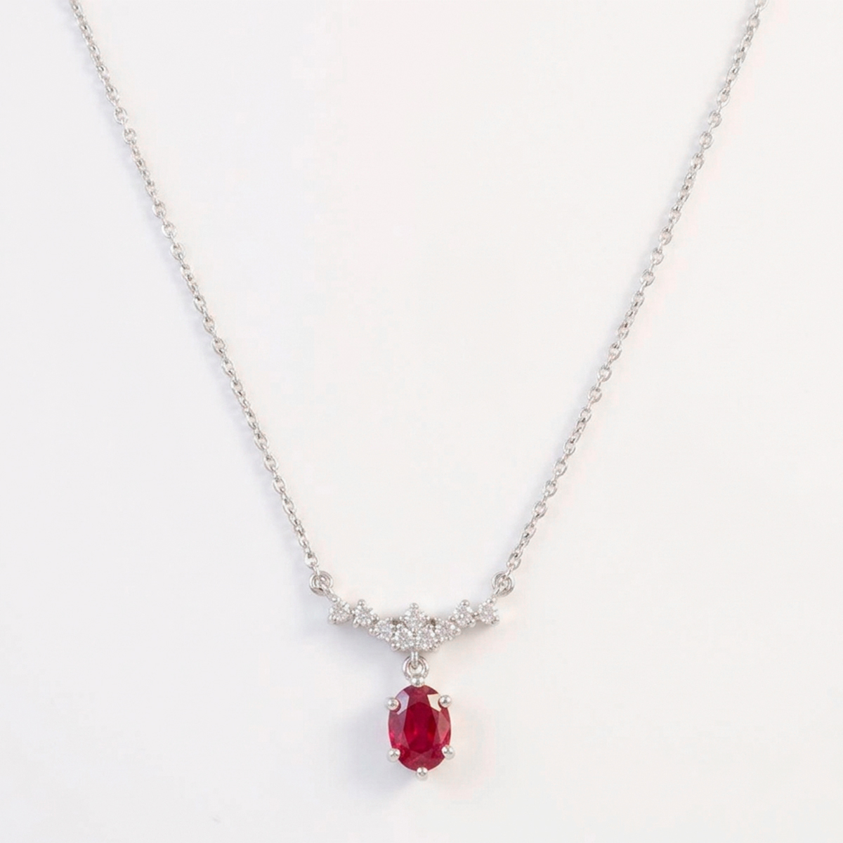 Rubelle Oval White Gold Lab Ruby & Lab-Grown Diamond Jewelry Set - Image 1