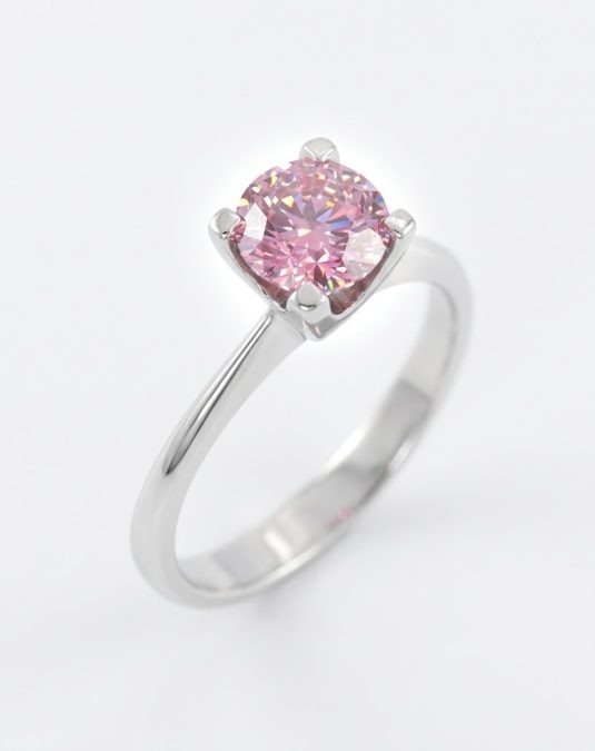 Roselle Pink Solitaire White Gold Lab Moissanite Ring