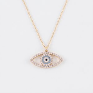 Azzura Eye Yellow Gold Lab Moissanite Necklace