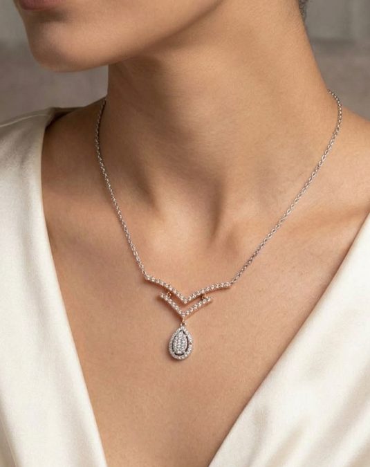 Seraphine V Drop 18K White Gold Lab-Grown Diamond Necklace