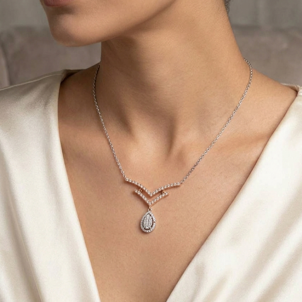Seraphine V Drop 18K White Gold Lab-Grown Diamond Necklace - Image 1