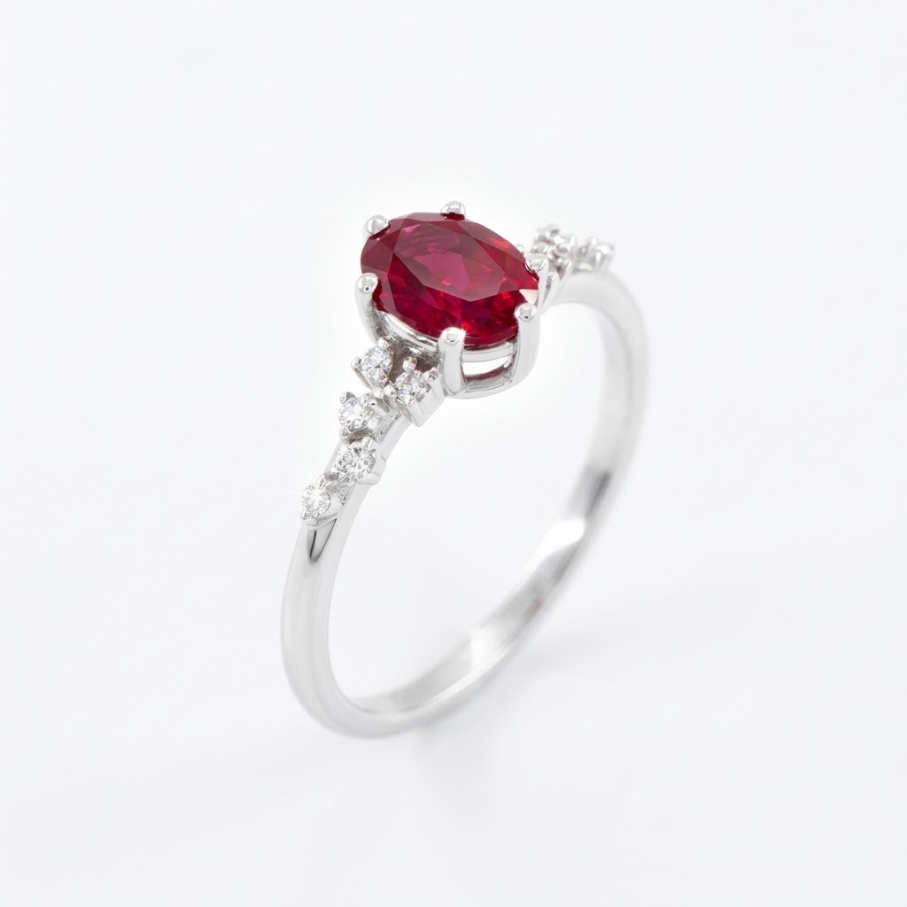Rubelle Oval White Gold Lab Ruby & Lab-Grown Diamond Jewelry Set - Image 2
