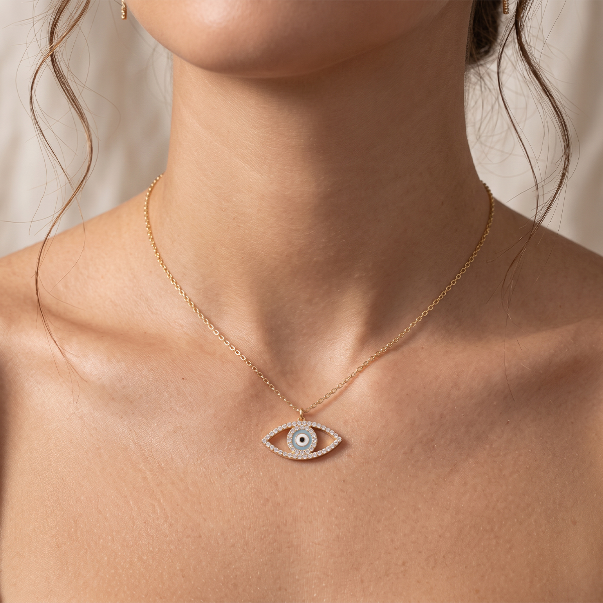 Azzura Eye Yellow Gold Lab Moissanite Necklace - Image 1