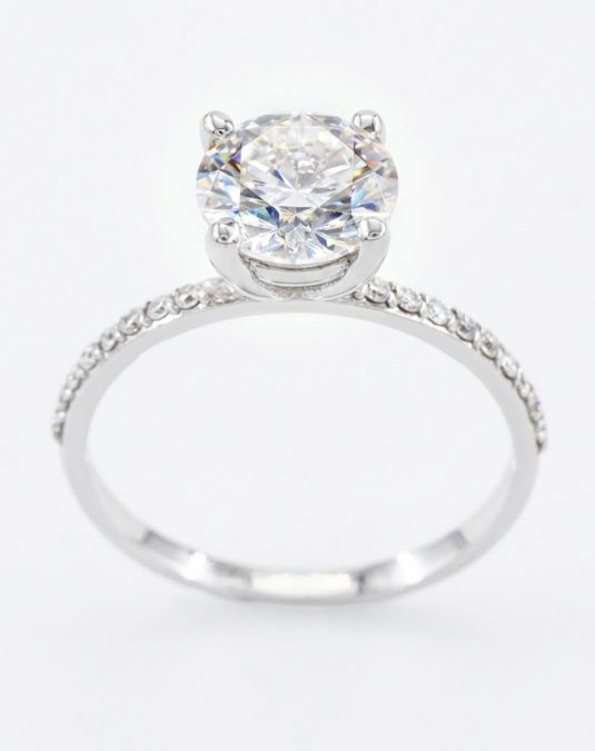 Lunaria Pavé Solitaire 18K White Gold Lab Moissanite Ring