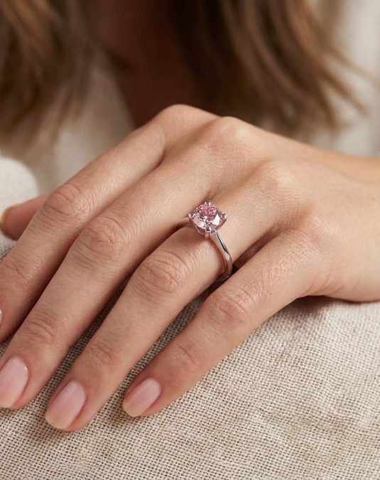 Roselle Pink Solitaire White Gold Lab Moissanite Ring
