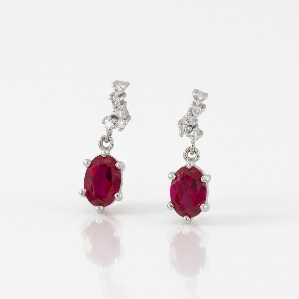 Rubelle Oval White Gold Lab Ruby & Lab-Grown Diamond Jewelry Set - Image 3