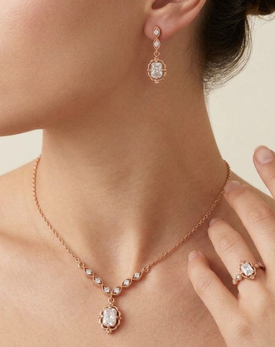 Rosavelle Radiant Rose Gold Lab-Grown Diamond Jewelry Set