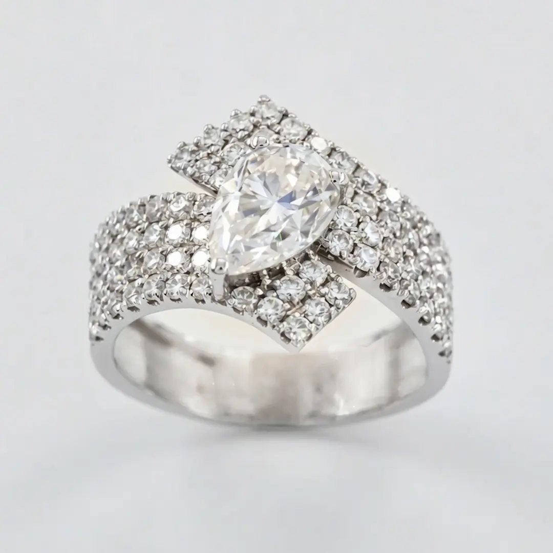 Celestine Pear Pave 18K White Gold Lab Moissanite Ring