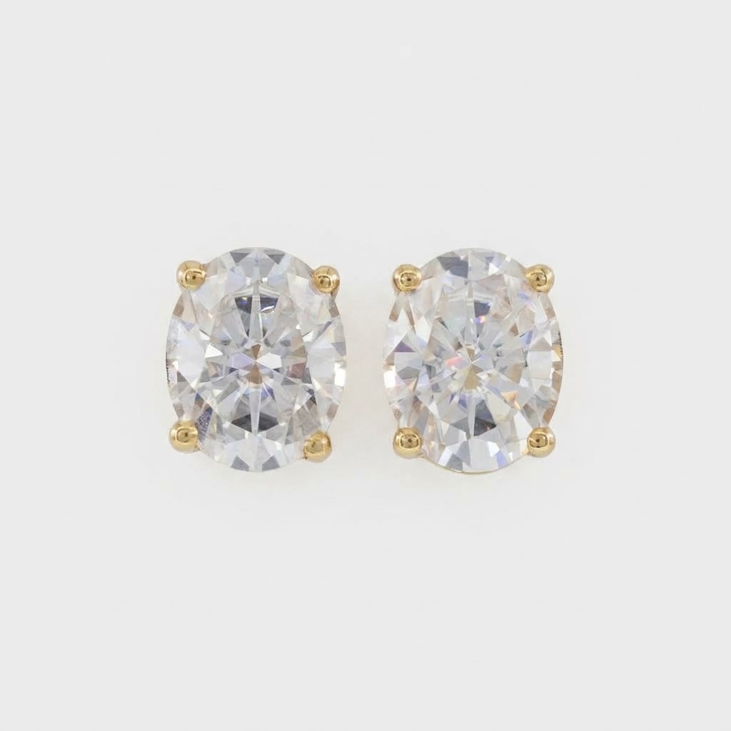 Mariselle Oval-Cut Gold Lab Moissanite Stud Earrings
