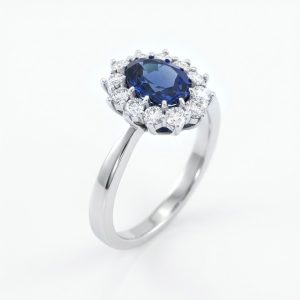 Saphira Oval Halo White Gold Lab Sapphire Ring