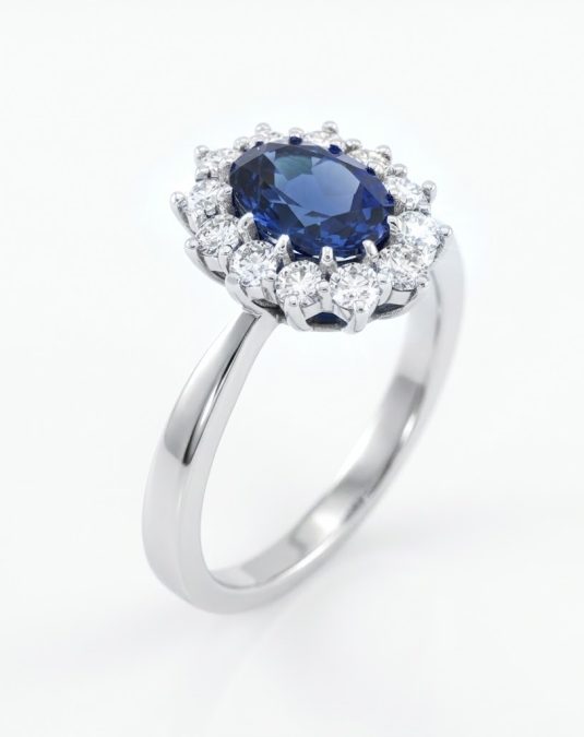 Saphira Oval Halo White Gold Lab Sapphire Ring