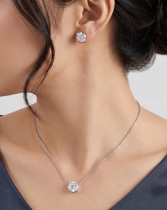 Celeste Solitaire Lab Moissanite Necklace & Stud Earrings Set