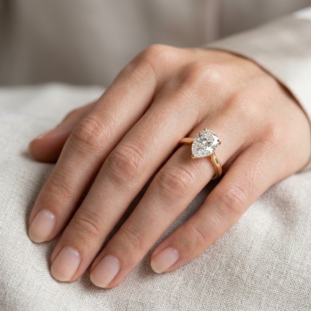 Pear-Cut Yellow Gold Lab Moissanite Ring - Image 1