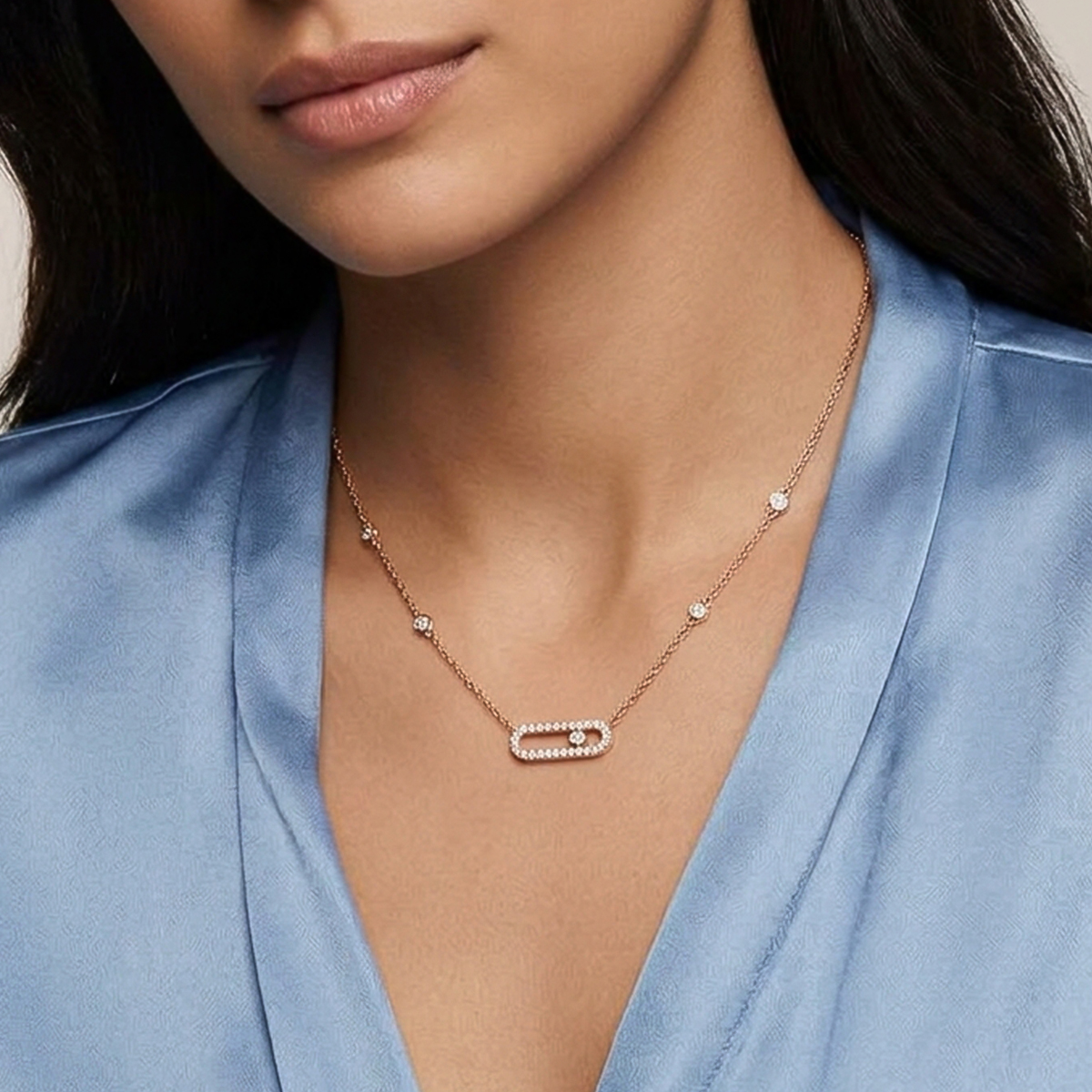 Aurelia Link 18K Rose Gold Lab-Grown Diamond Necklace - Image 1