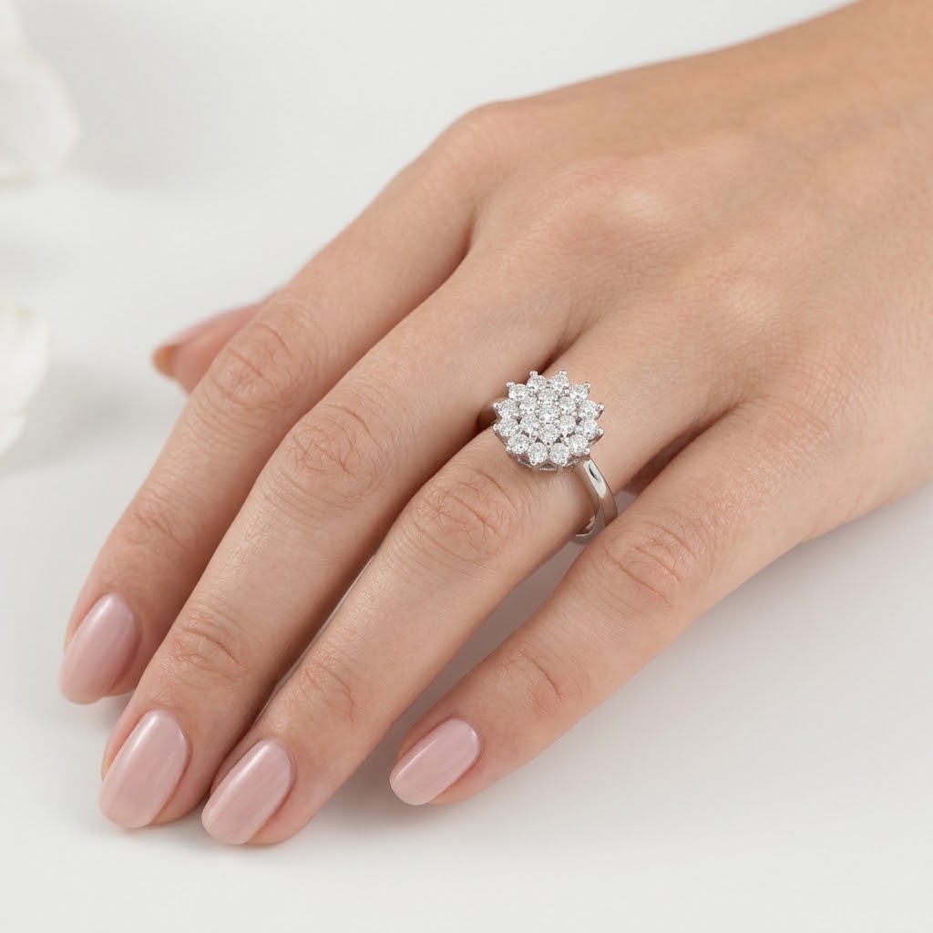 Florielle Cluster 18K White Gold Lab Moissanite Ring - Image 1