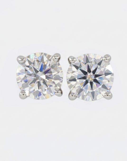 Elyra Round-Cut 18K White Gold Lab Moissanite Stud Earrings
