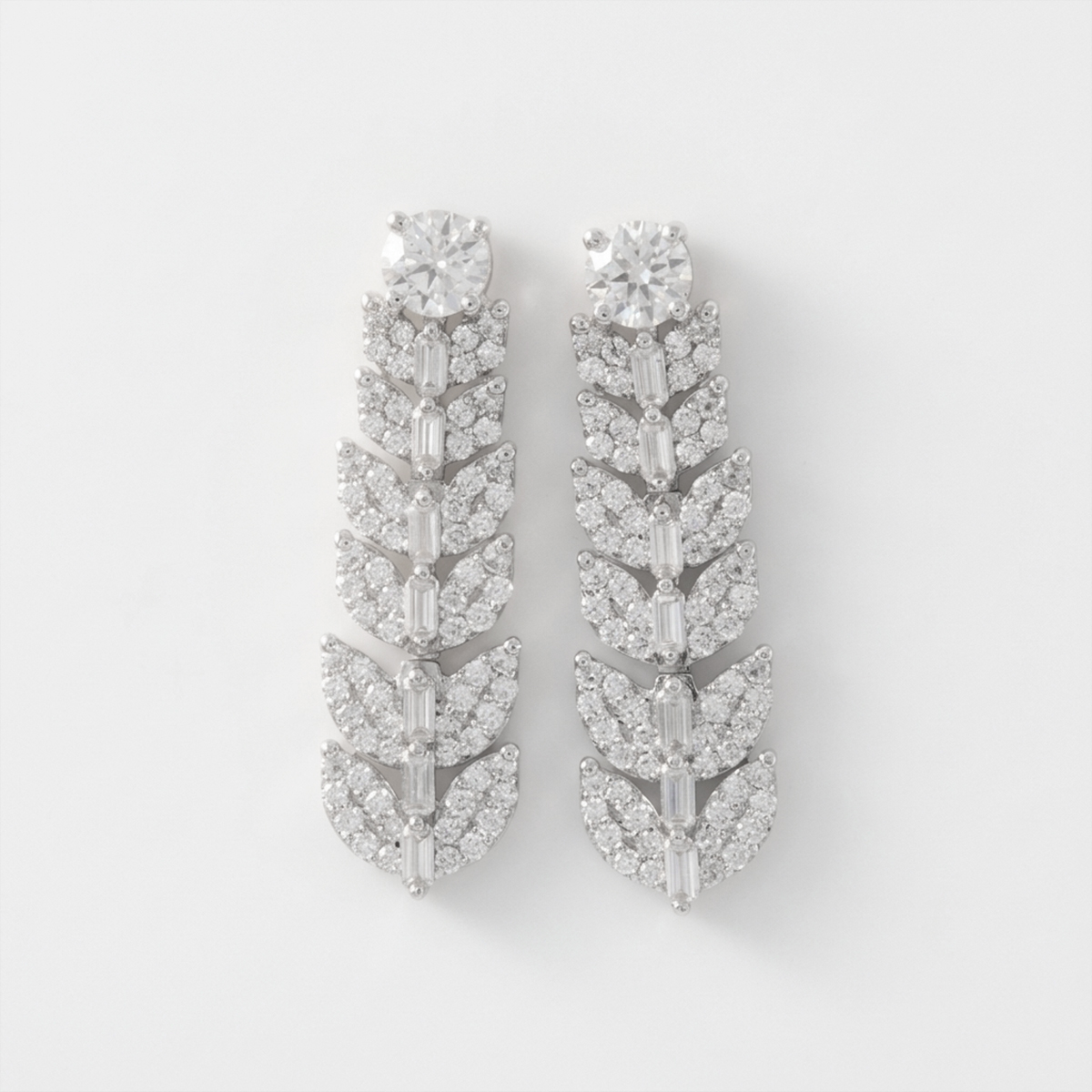Seraphina Leaf Cascade White Gold Lab Moissanite Earrings
