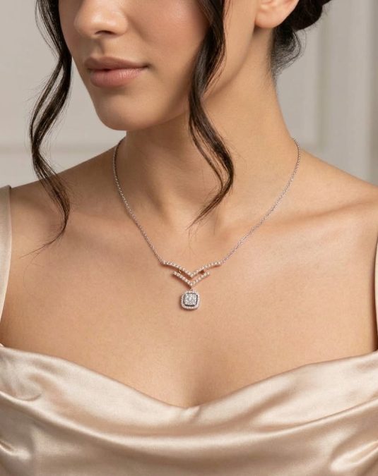 Marielle V Halo 18K White Gold Lab-Grown Diamond Necklace