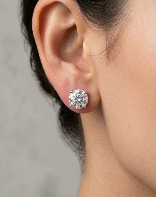 Elyra Round-Cut 18K White Gold Lab Moissanite Stud Earrings