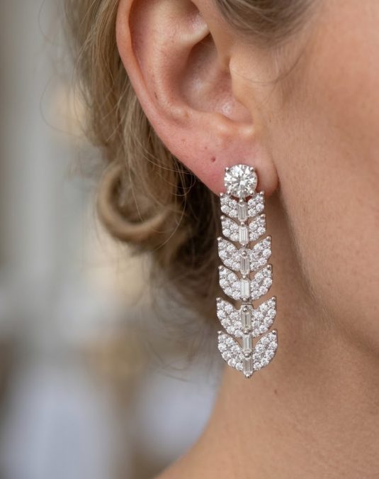 Seraphina Leaf Cascade White Gold Lab Moissanite Earrings