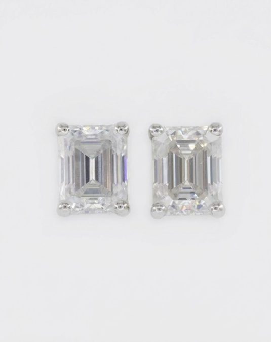 Virelia Emerald-Cut Lab Moissanite Stud Earrings