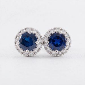 Sapphirelle Blue Halo White Gold Lab Moissanite Earrings
