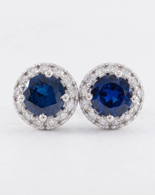Sapphirelle Blue Halo White Gold Lab Moissanite Earrings