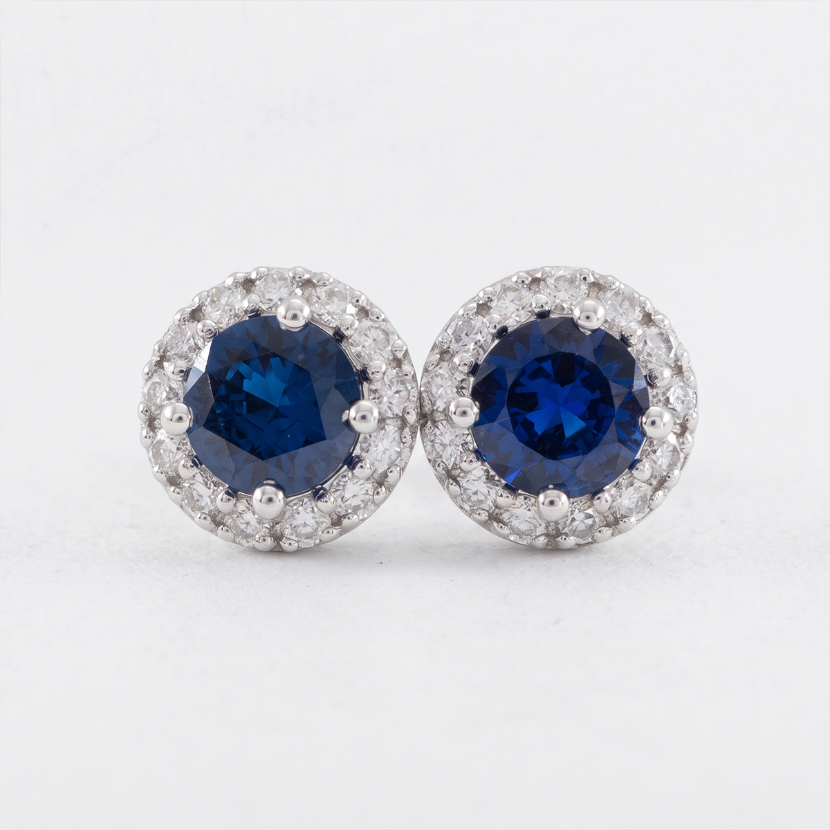 Sapphirelle Blue Halo White Gold Lab Moissanite Earrings