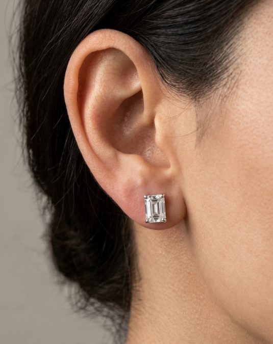 Virelia Emerald-Cut Lab Moissanite Stud Earrings