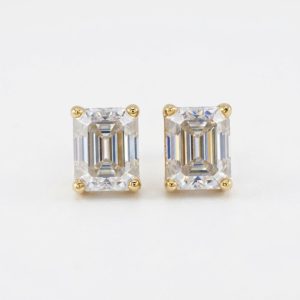 Averelle Emerald-Cut Gold Lab Moissanite Stud Earrings