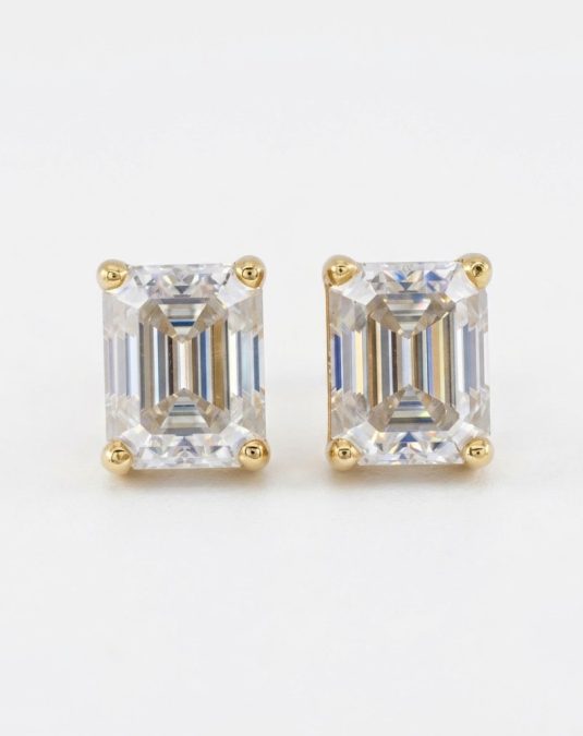 Averelle Emerald-Cut Gold Lab Moissanite Stud Earrings